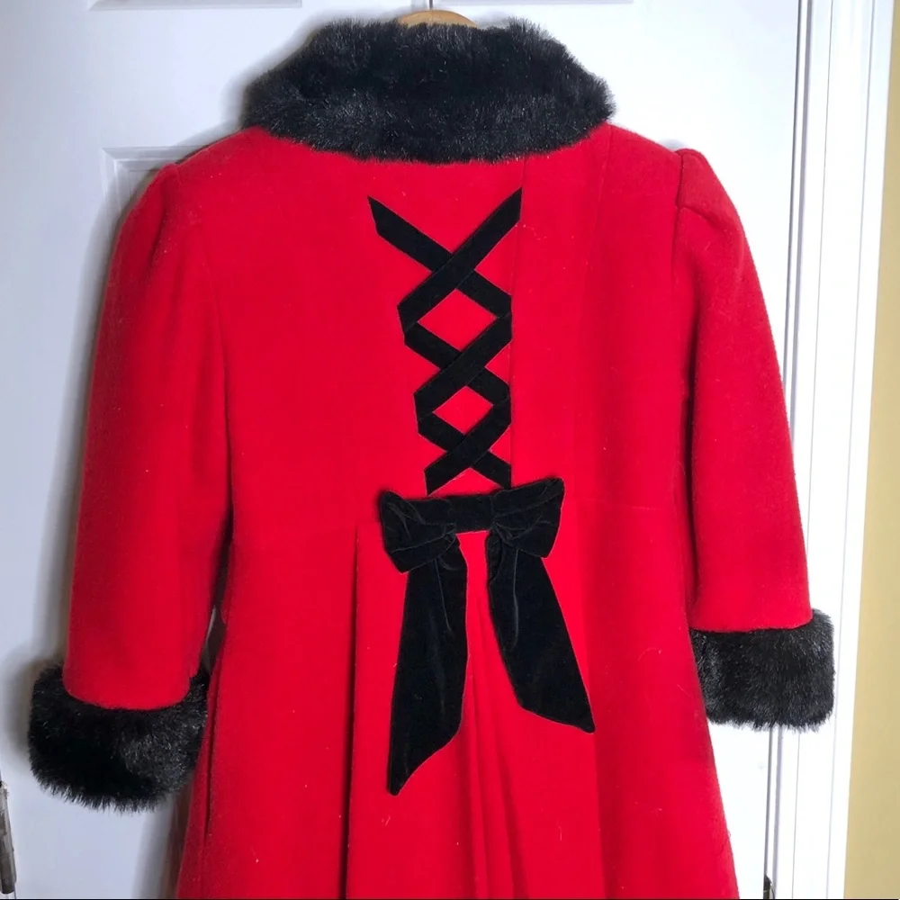 Rothschild Red Wool Pea Coat Black Velvet Girls 7 - Picture 3 of 16